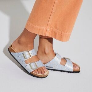 Birkenstock Metallic Blue and Gold Python Arizona Sandals